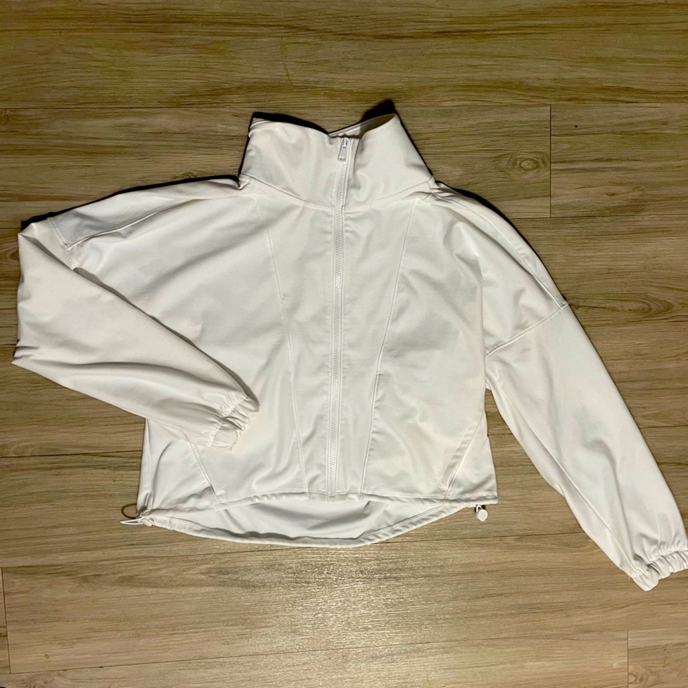 Abercrombie Cinched Contour Full-Zip Sweatshirt in white, size M